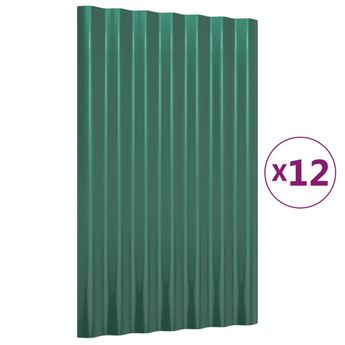 vidaXL Roof Panels 12 pcs Galvanized Steel Green 23.6"x14.2"