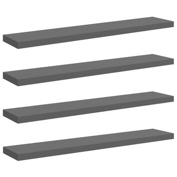 vidaXL Floating Wall Shelves 4 pcs High Gloss Gray 47.2"x9.3"x1.5" MDF