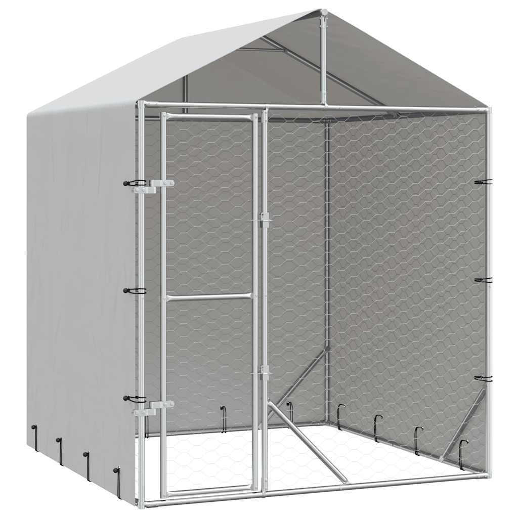 vidaXL Outdoor Dog Kennel with Roof Silver 2x2x2.5 m Galvanised Steel