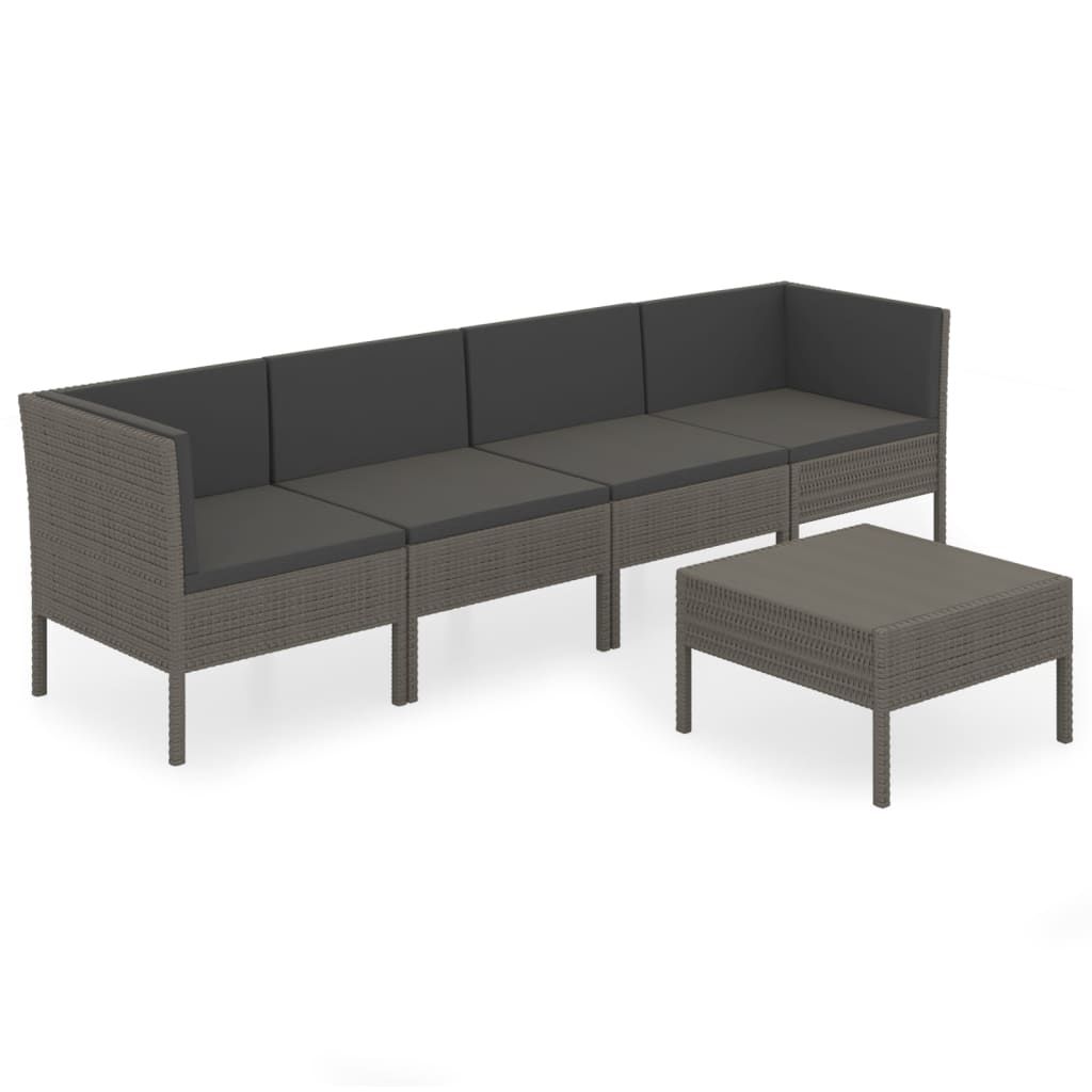 vidaXL 5 Piece Patio Lounge Set with Cushions Poly Rattan Gray