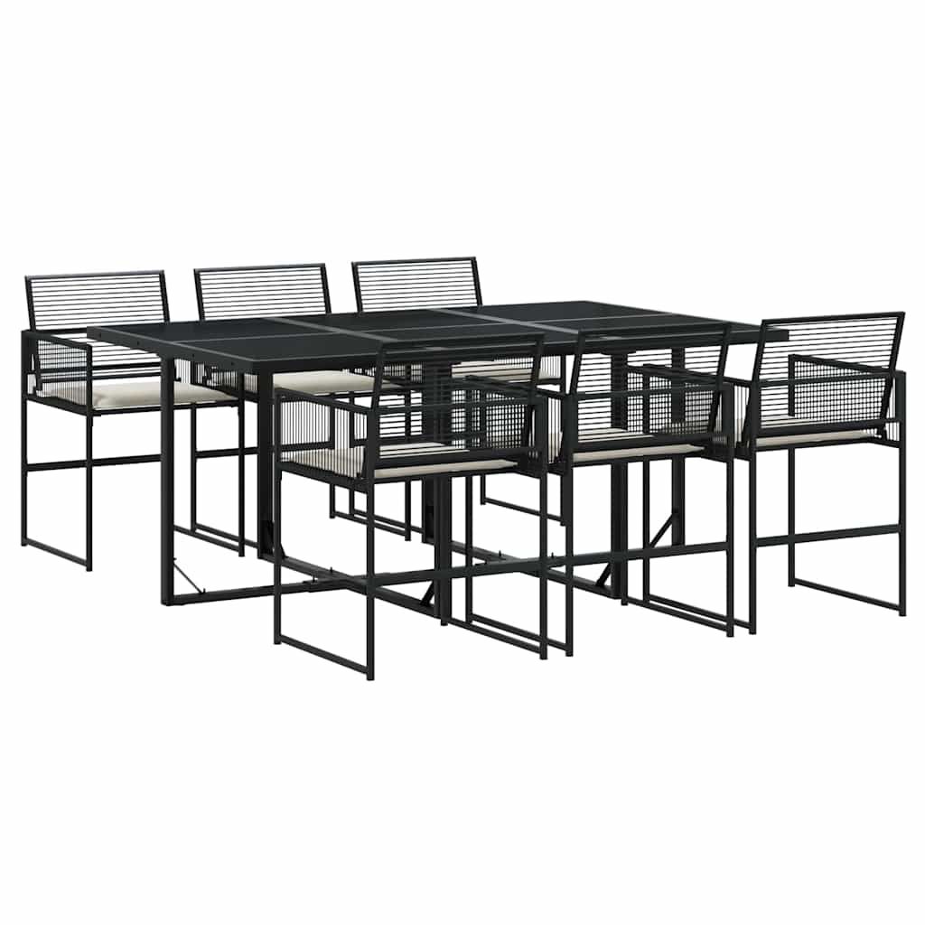 vidaXL 7 Piece Patio Dining Set with Cushions Black Poly Rattan