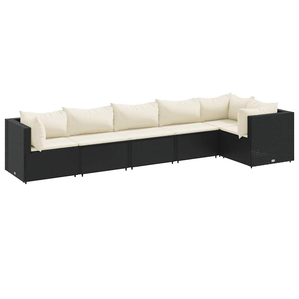 vidaXL 6 Piece Garden Lounge Set with Cushions Black Poly Rattan