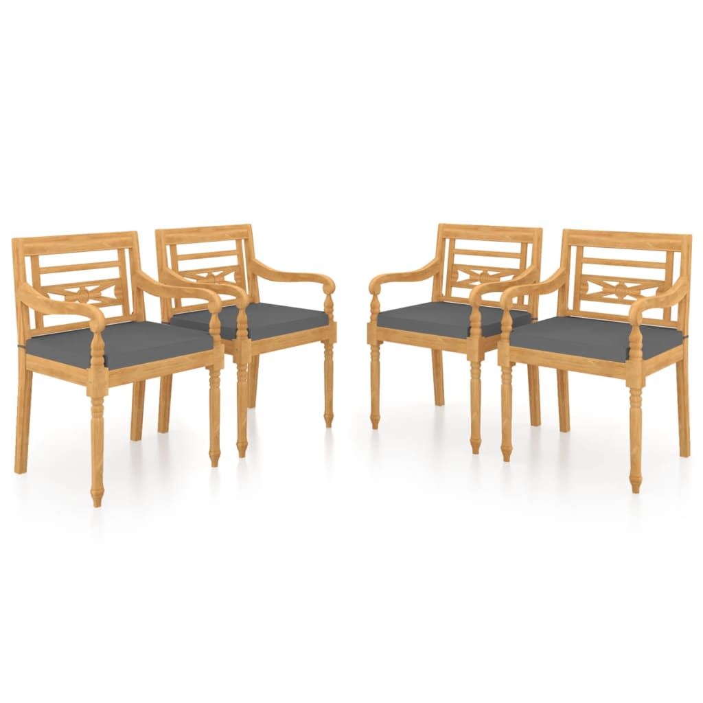 vidaXL Batavia Chairs 4 pcs with Cushions Solid Teak Wood