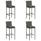 vidaXL Garden Bar Stools with Cushions 4 pcs Gray Poly Rattan