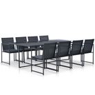 vidaXL 9 Piece Patio Dining Set with Cushions Poly Rattan Black