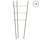 vidaXL Garden Plant Supports with 3 Rings 5 pcs Green 60 cm Steel