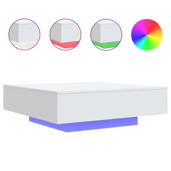 vidaXL Coffee Table with LED Lights White 39.4"x39.4"x12.2"