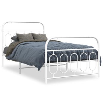 vidaXL Metal Bed Frame without Mattress with Footboard White 39.4"x78.7"