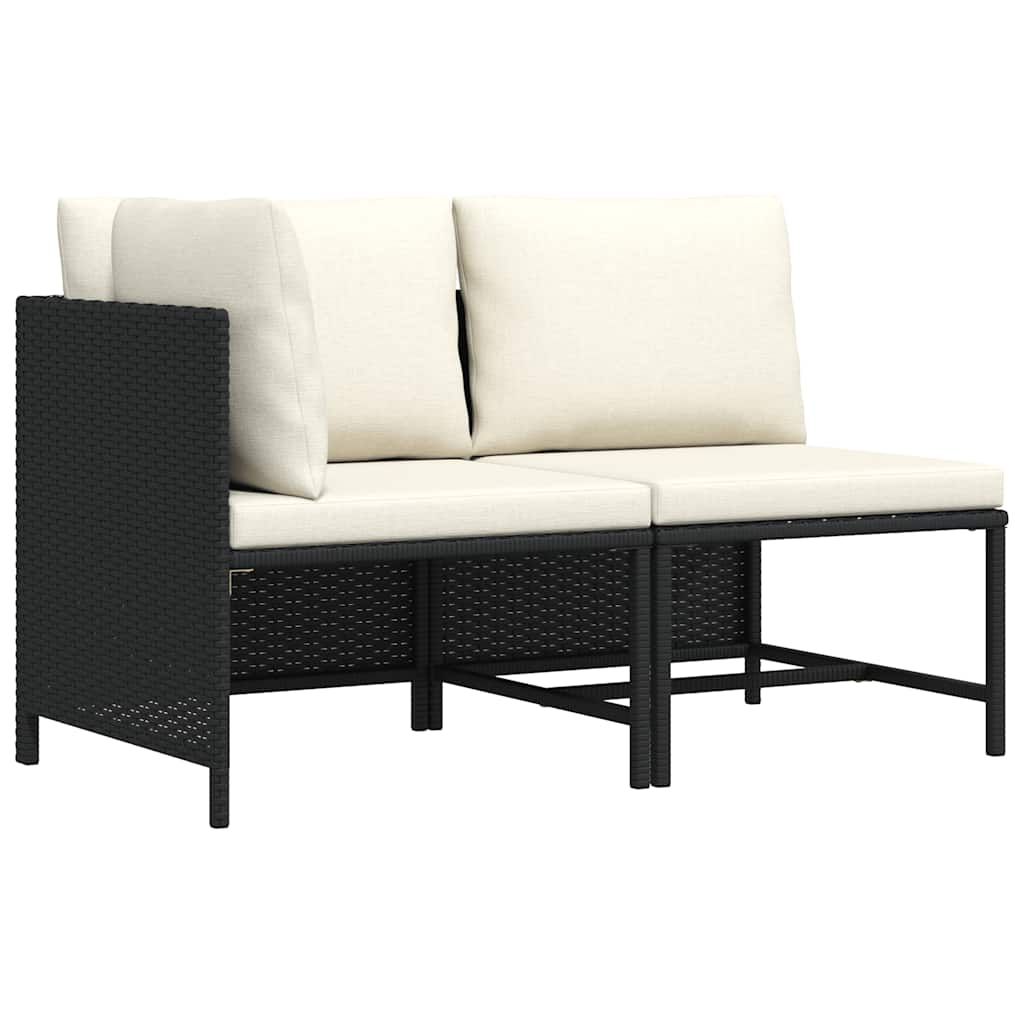 vidaXL 2 Piece Patio Sofa Set with Cushions Black Poly Rattan