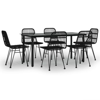 vidaXL 7 Piece Garden Dining Set Black Poly Rattan