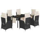 vidaXL 7 Piece Garden Dining Set with Cushions Black Poly Rattan
