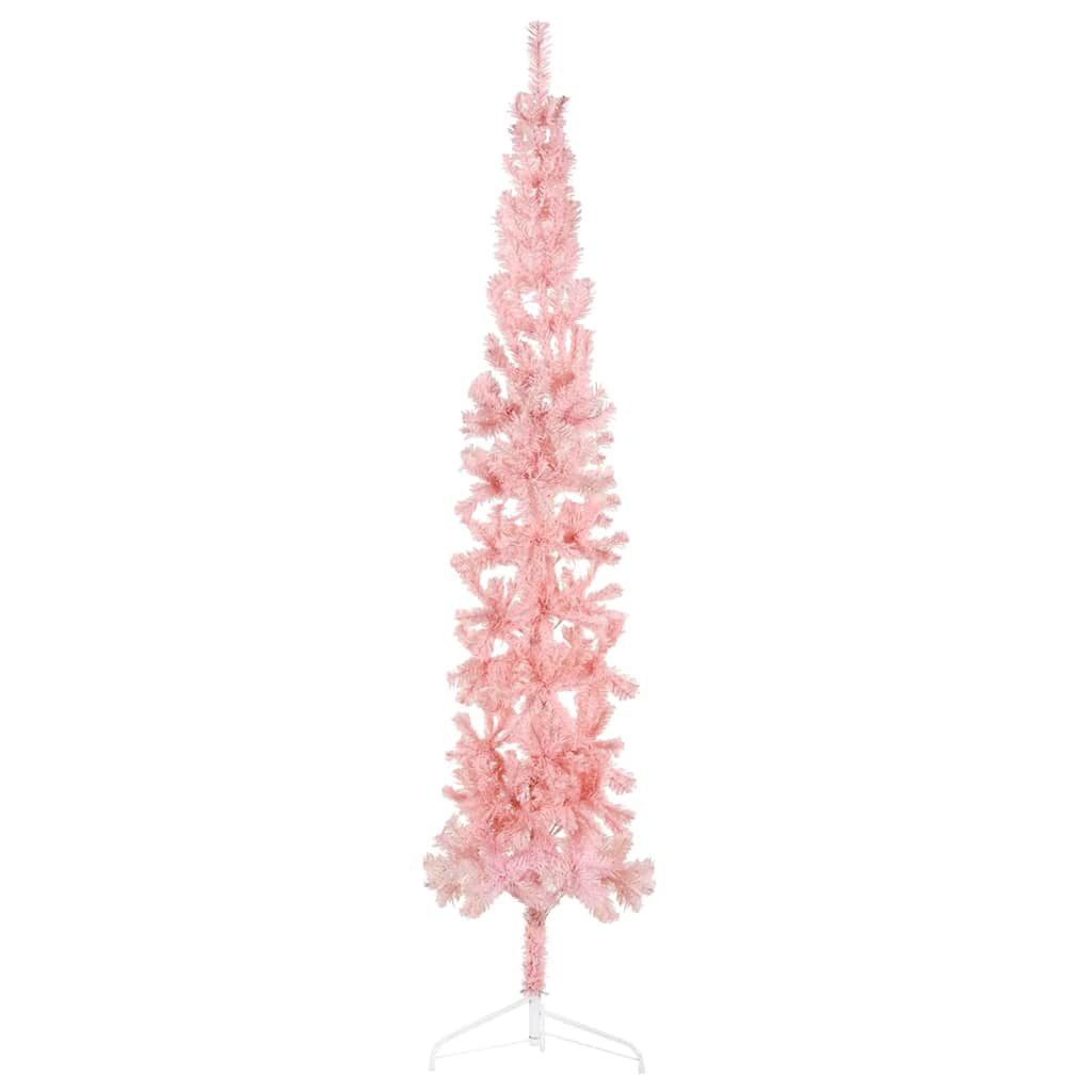 vidaXL Slim Artificial Half Christmas Tree with Stand Pink 8 ft
