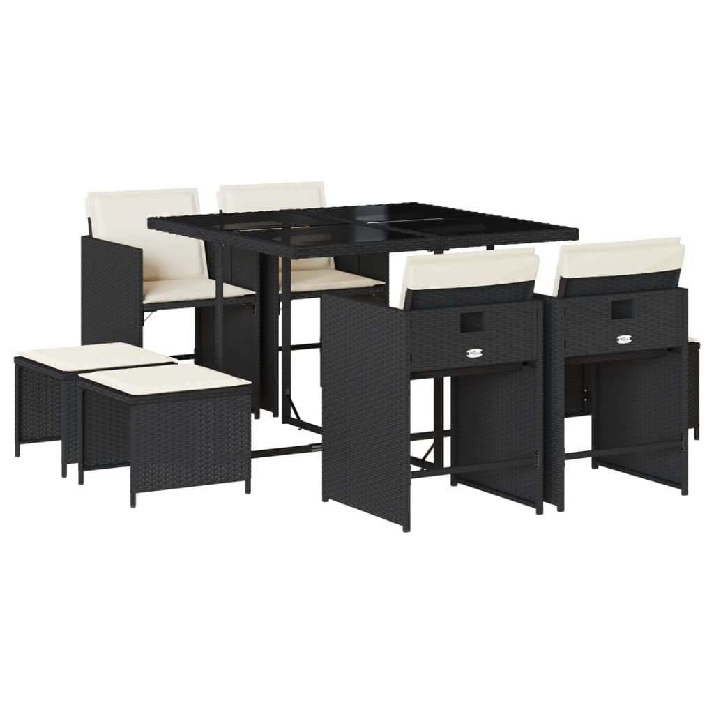 vidaXL 9 Piece Patio Dining Set with Cushions Black Poly Rattan
