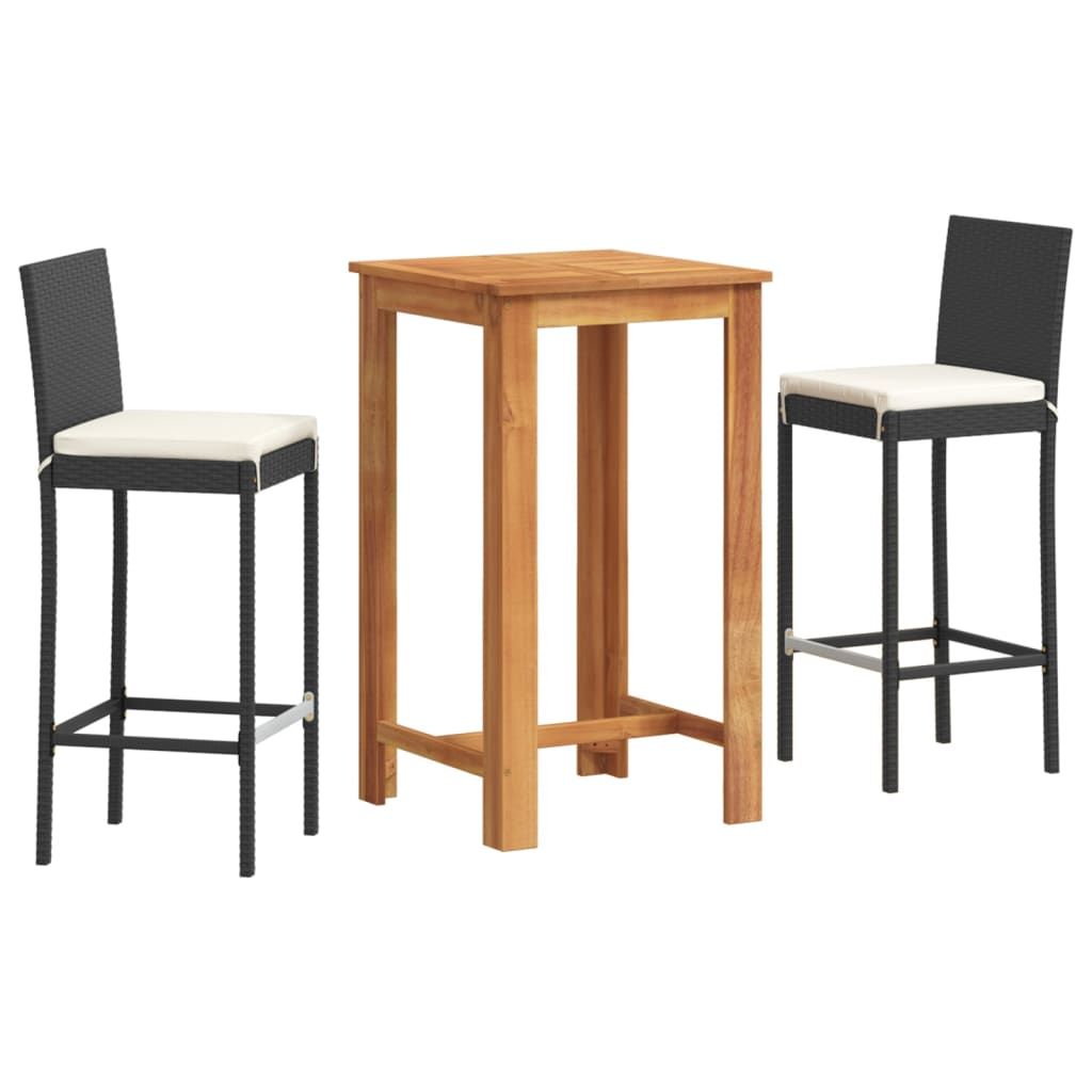vidaXL 3 Piece Patio Bar Set Black Solid Wood Acacia and Poly Rattan