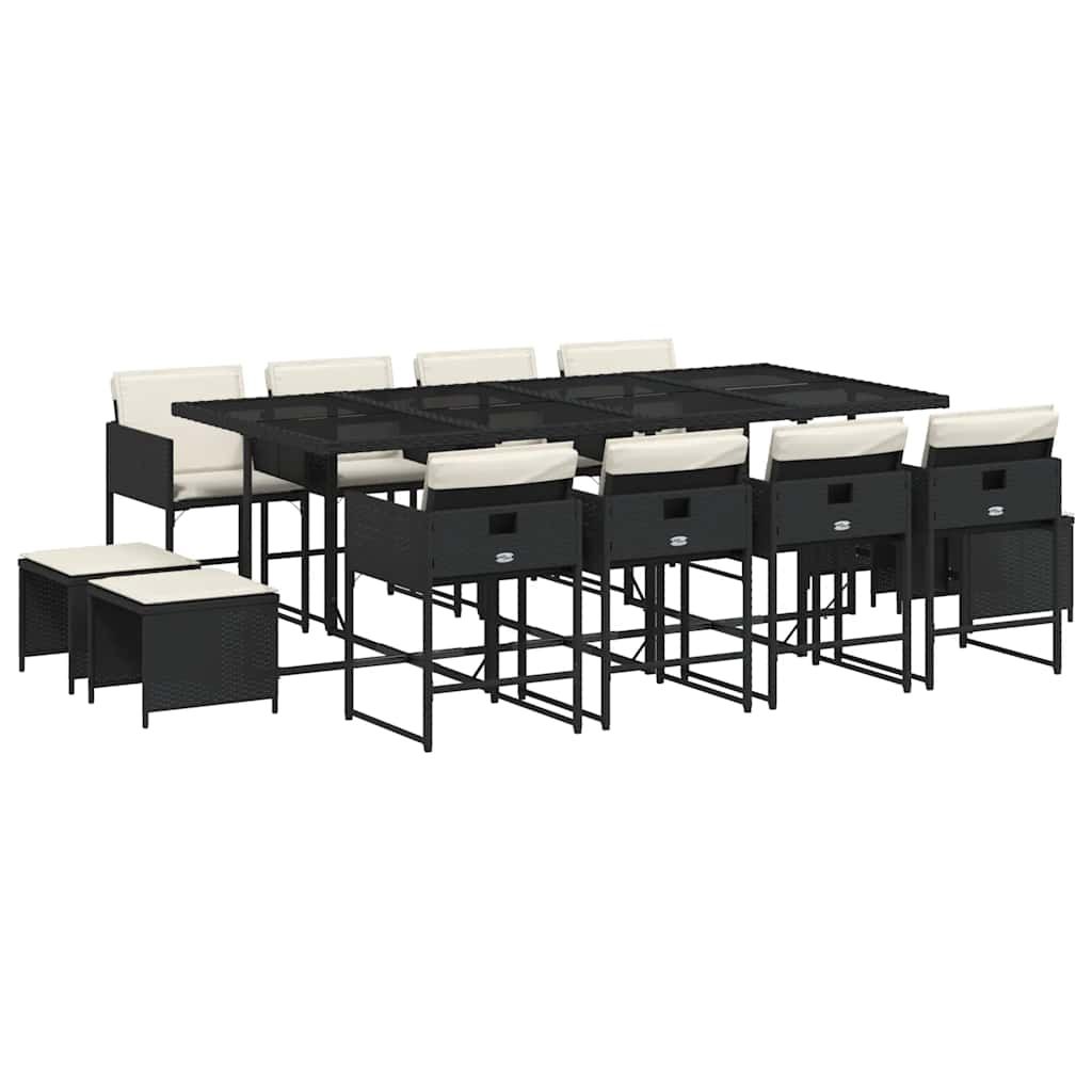 vidaXL 13 Piece Patio Dining Set with Cushions Black Poly Rattan