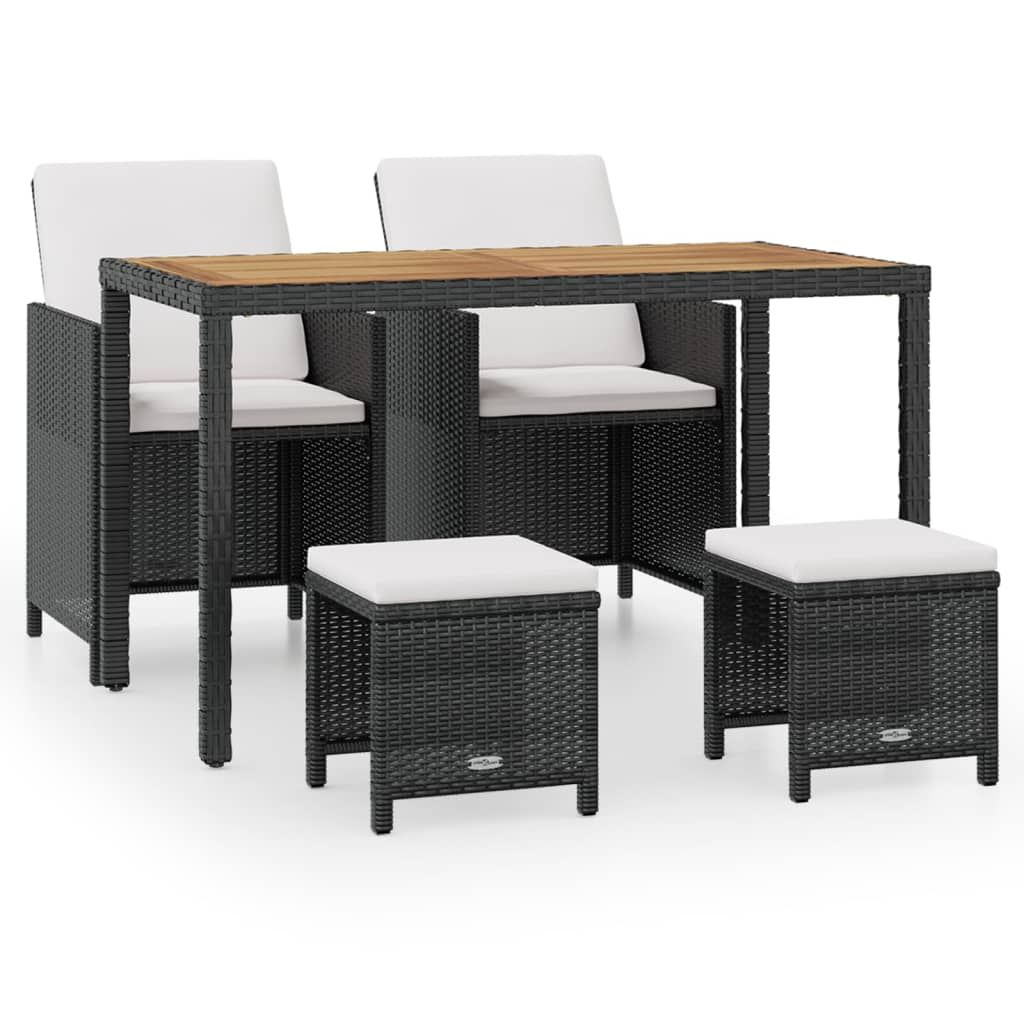 vidaXL 5 Piece Patio Dining Set Poly Rattan and Acacia Wood Black