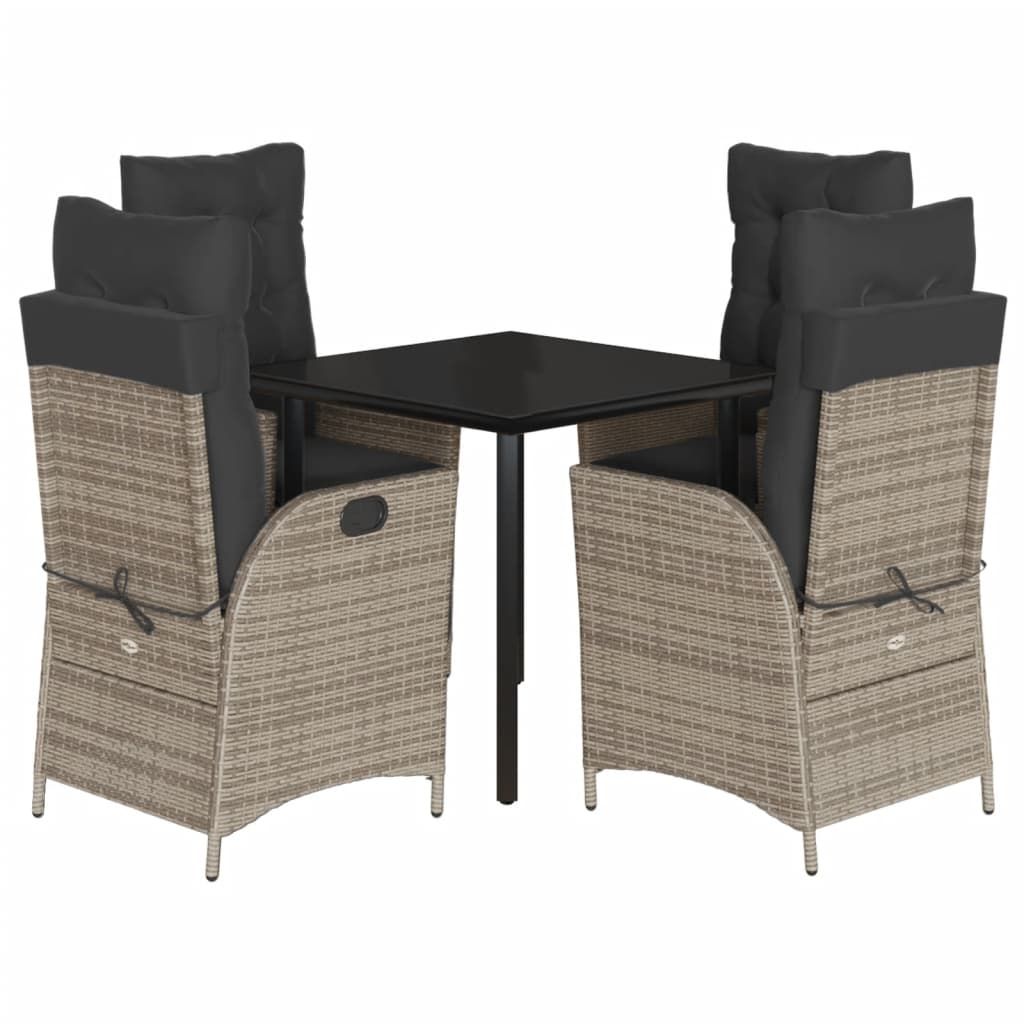 vidaXL 5 Piece Garden Dining Set with Cushions Grey Poly Rattan
