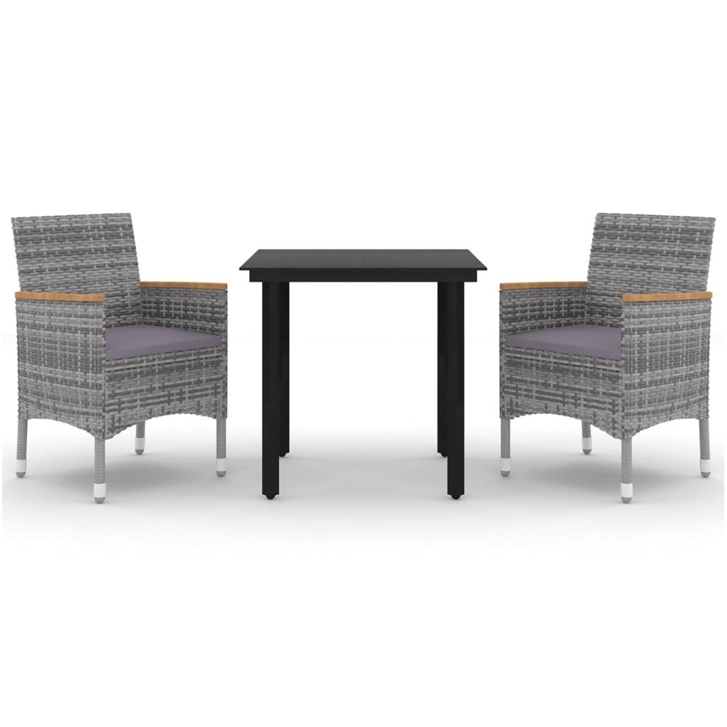 vidaXL 3 Piece Garden Dining Set with Cushions Poly Rattan and Glass
