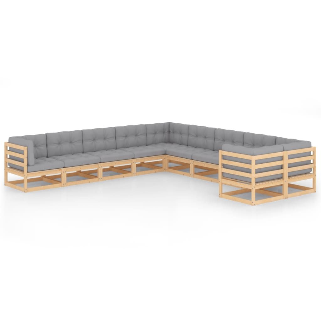 vidaXL 10 Piece Garden Lounge Set with Cushions Solid Wood Pine