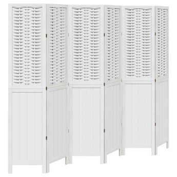 vidaXL Room Divider 6 Panels White Solid Wood Paulownia