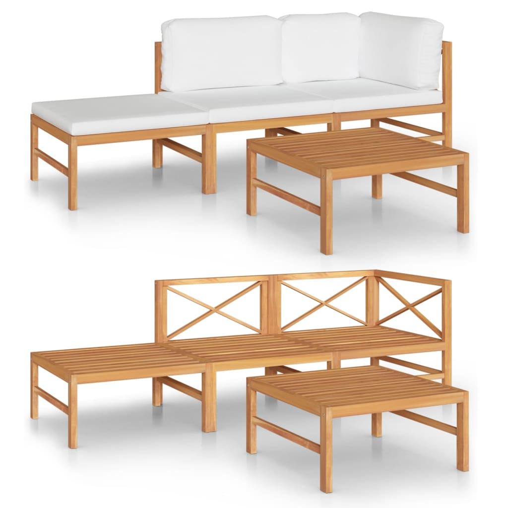 vidaXL 4 Piece Patio Lounge Set with Cream Cushions Solid Teak Wood