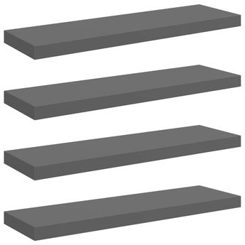 vidaXL Floating Wall Shelves 4 pcs High Gloss Gray 31.5"x9.3"x1.5" MDF