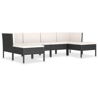 vidaXL 6 Piece Garden Lounge Set with Cushions Poly Rattan Black