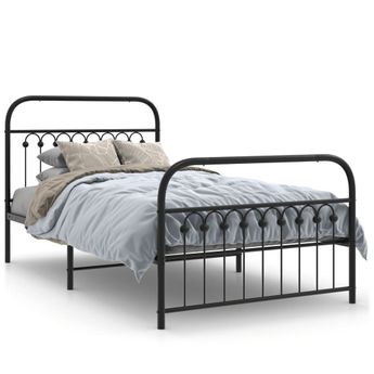 vidaXL Metal Bed Frame without Mattress with Footboard Black 39.4"x78.7"