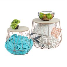 KONDELA Dalux round side table (2 pcs) natural / copper