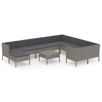 vidaXL 11 Piece Patio Lounge Set with Cushions Poly Rattan Gray