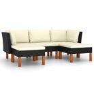 vidaXL 5 Piece Patio Lounge Set with Cushions Poly Rattan Black