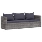 vidaXL 3 Piece Patio Sofa Set with Cushions Gray Poly Rattan