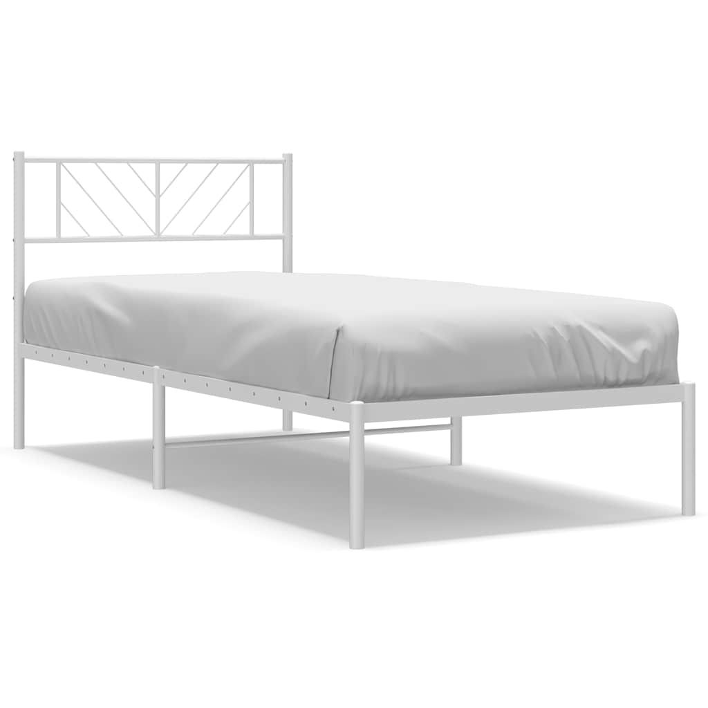 vidaXL Metal Bed Frame without Mattress with Headboard White 100x200cm