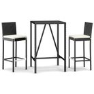 vidaXL 3 Piece Patio Bar Set with Cushions Black Poly Rattan