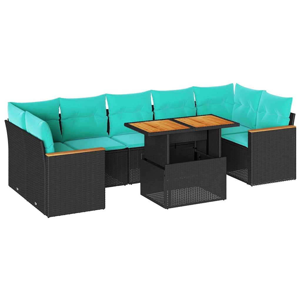 vidaXL 8 Piece Garden Sofa Set with Cushions Black Poly Rattan