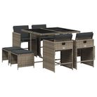 vidaXL 9 Piece Patio Dining Set with Cushions Gray Poly Rattan