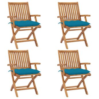 vidaXL Folding Garden Chairs with Cushions 4 pcs Solid Teak Wood