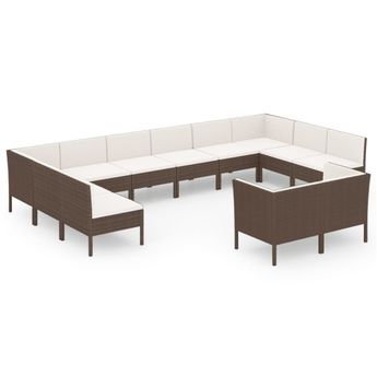 vidaXL 12 Piece Patio Lounge Set with Cushions Poly Rattan Brown