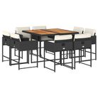 vidaXL 9 Piece Patio Dining Set with Cushions Black Poly Rattan