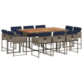 vidaXL 11 Piece Garden Dining Set with Cushions Grey Poly Rattan