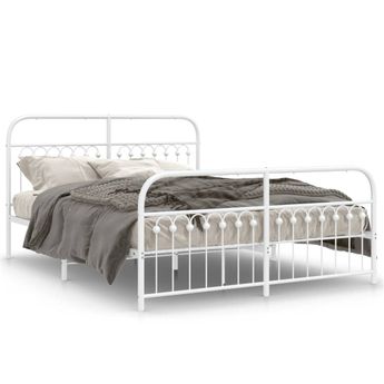 vidaXL Metal Bed Frame without Mattress with Footboard White 59.1"x78.7"