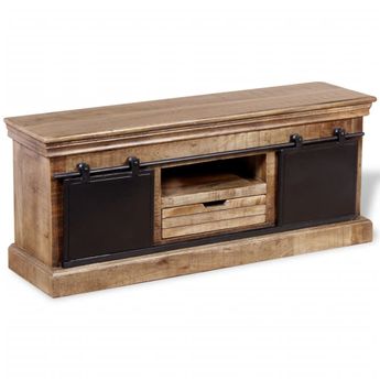 vidaXL TV Stand with 2 Sliding Doors Solid Wood Mango 43.3"x11.8"x17.7"