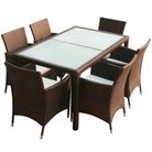 vidaXL 7 Piece Patio Dining Set with Cushions Poly Rattan Brown