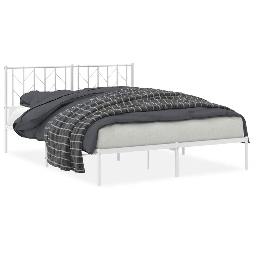 vidaXL Metal Bed Frame without Mattress with Headboard White 59.1"x78.7"