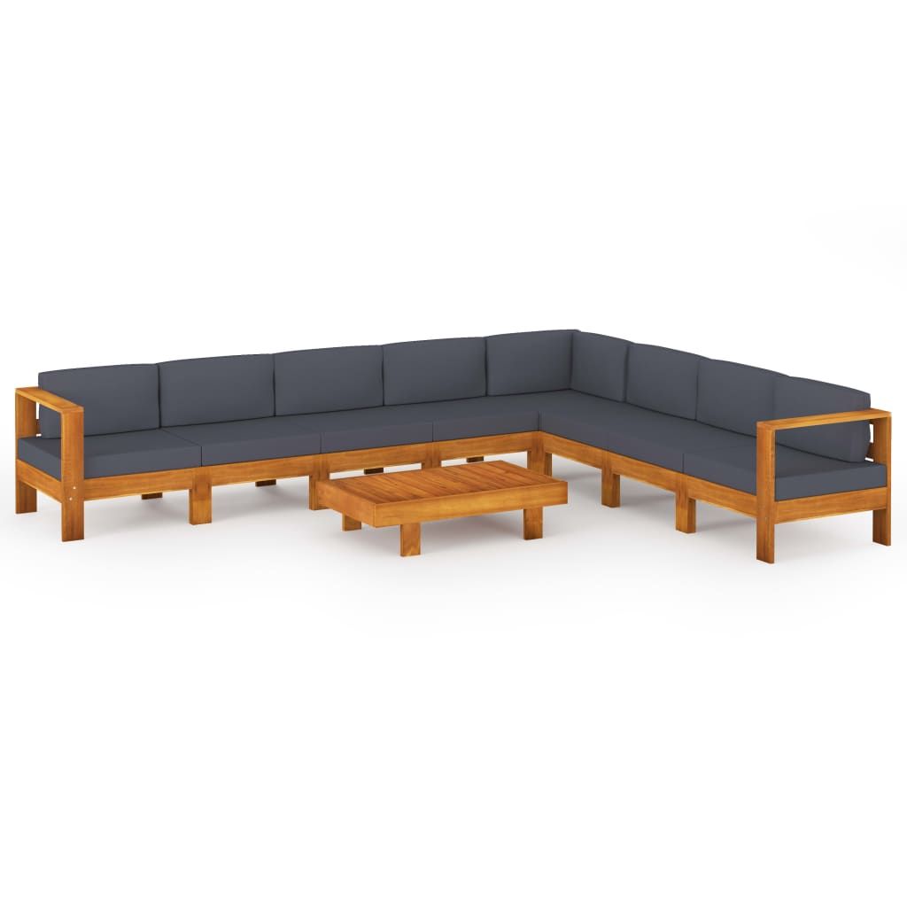 vidaXL 9 Piece Patio Lounge Set with Dark Gray Cushions Acacia Wood