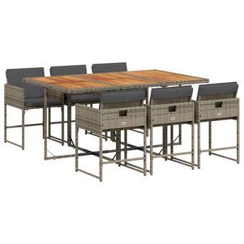 vidaXL 7 Piece Garden Dining Set with Cushions Grey Poly Rattan
