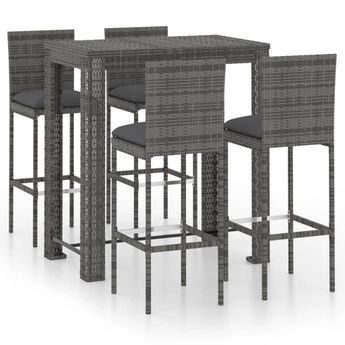 vidaXL 5 Piece Patio Bar Set with Cushions Poly Rattan Gray