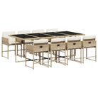 vidaXL 9 Piece Patio Dining Set with Cushions Beige Poly Rattan