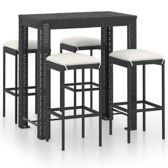 vidaXL 5 Piece Patio Bar Set with Cushions Poly Rattan Black