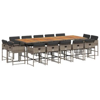 vidaXL 15 Piece Patio Dining Set with Cushions Gray Poly Rattan